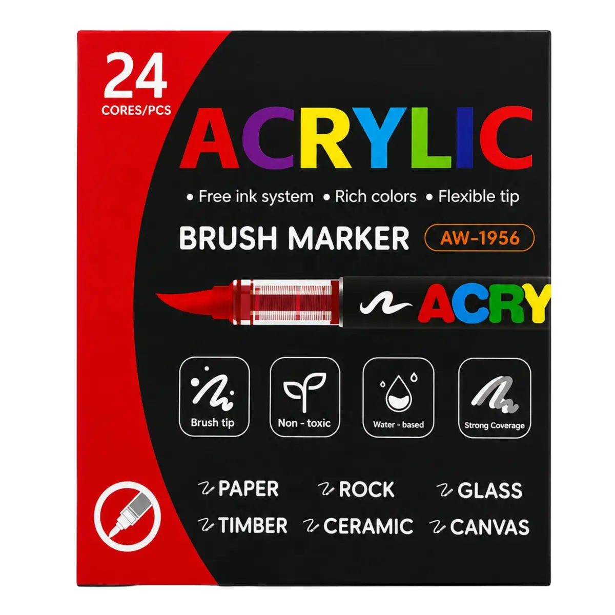 Kit 24 Marcadores Acrílico Multiuso Ponta Pincel para Artesanato e Pintura | Fluxo Contínuo de Tinta, Ponta Flexível Brush, Secagem Rápida, Múltiplas Superfícies, Cores Vibrantes e Pastéis
