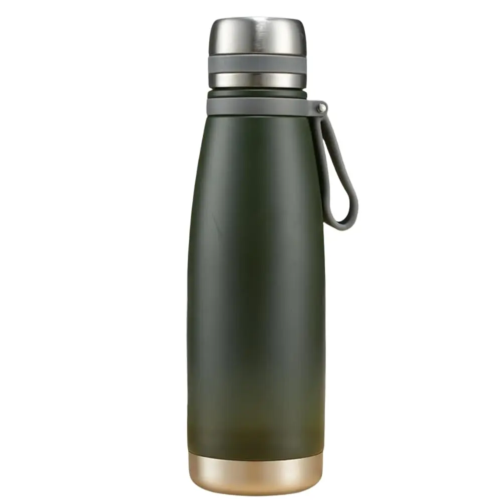 Garrafa Térmica de 1 Litro com Tampa de Rosca, Alça Emborrachada e Interior em Aço Inox 304 – Perfeita para Academia, Escola e Atividades do Dia a Dia (Verde Escuro)