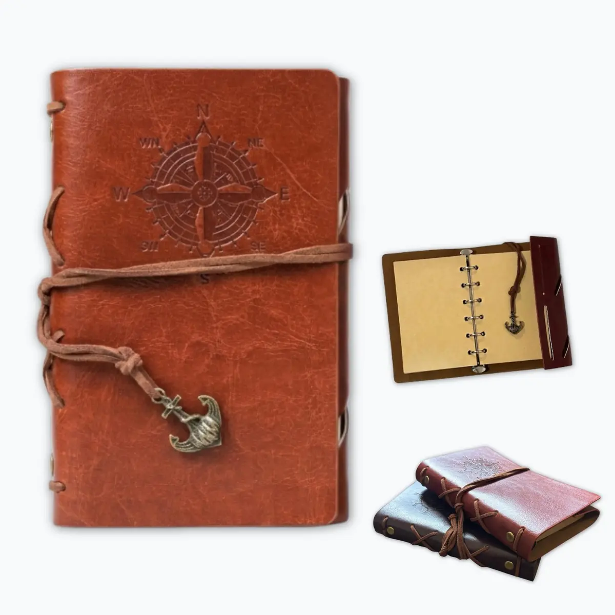 Caderno Vintage A6 Sem Pauta Diário Retrô Couro Sintético 75 fls - Marrom | Papel 100g, Design Retrô