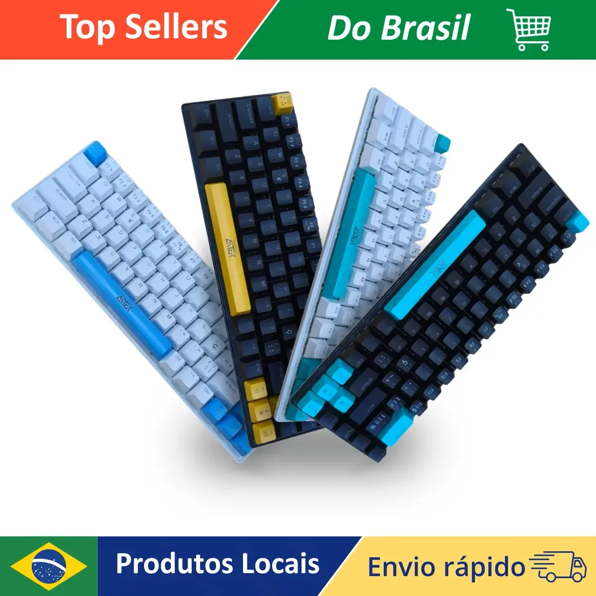 Teclado Mecânico Gamer 60% RGB ABNT2 68 Teclas Switch Tátil Clique Sonoro Compacto USB PC Mac Várias Cores