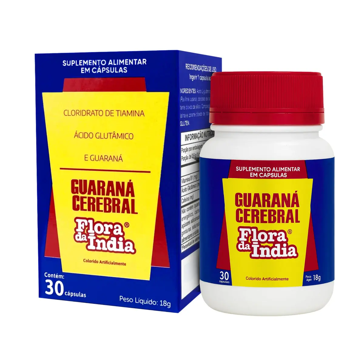 Guaraná Cerebral Flora da Índia 30 Cápsulas, Suplemento Alimentar