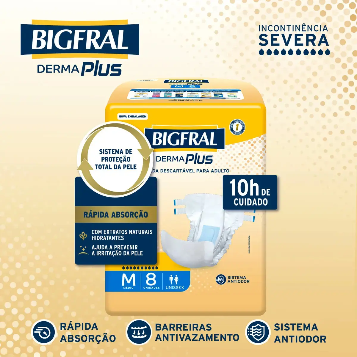 Fralda Bigfral Derma Plus M 8 Unidades Tamanho Médio thumbnail 3
