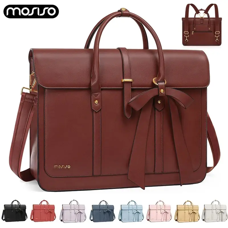 Mosiso bolsa tote feminina para macbook 13 14 15 16 17.3 polegadas notebook couro pu bolsa de ombro para laptop mochila bolsa de dupla finalidade