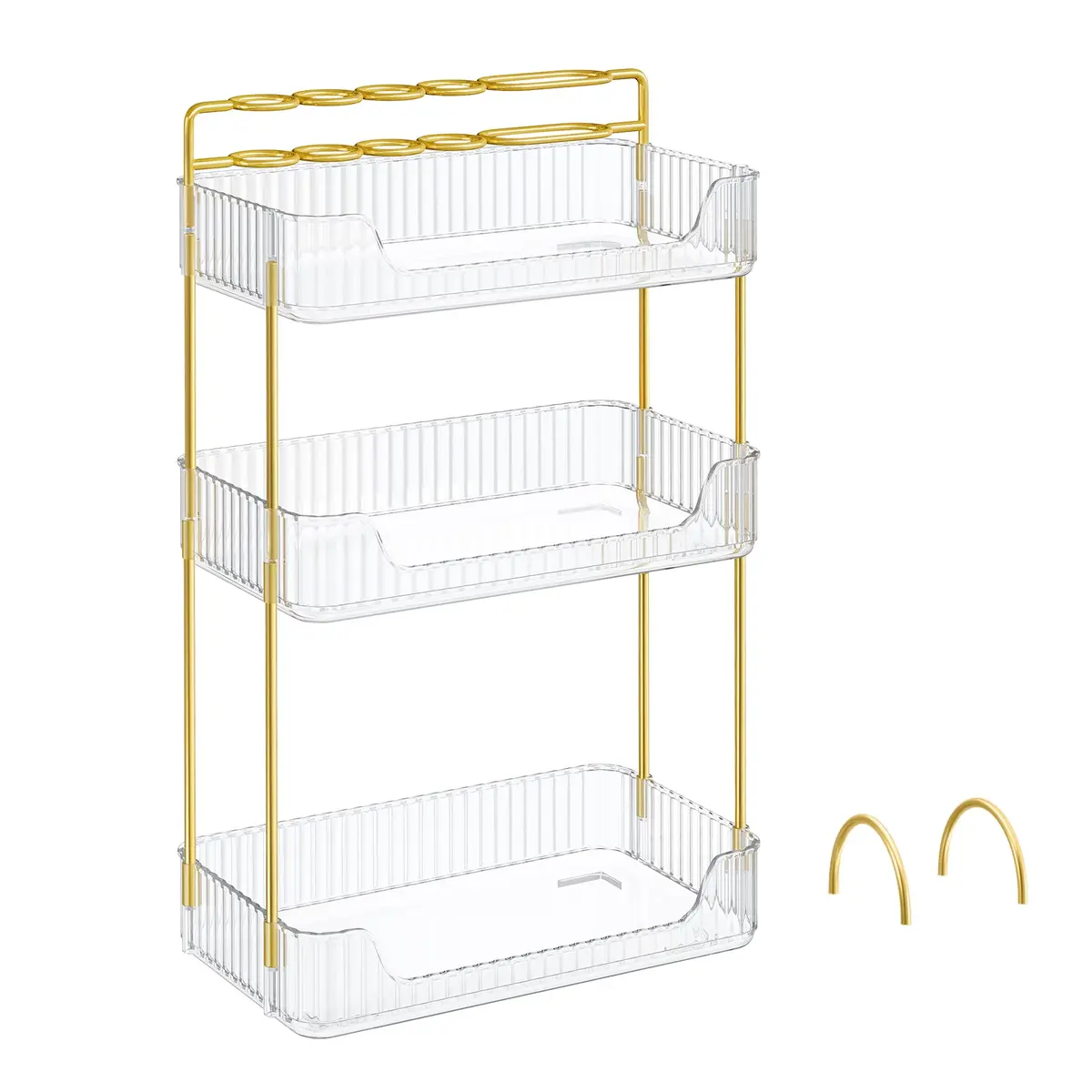 SONGMICS Organizador de Maquiagem, 2 Tipos de Acessórios, Organizador de Cosméticos de 3 Níveis, Retangular, Ajustável, Armazenamento para Penteadeira, Ideia de Presente, Transparente BRJKA013W01