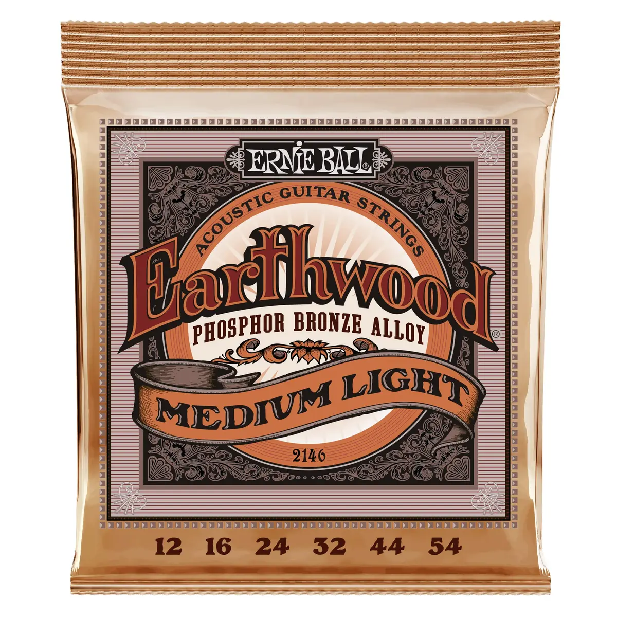Encordoamento 012-054 Ernie Ball P02146, para Violão Aço, Earthwood Tensão Média-Leve Phosphor Bronze - 1
