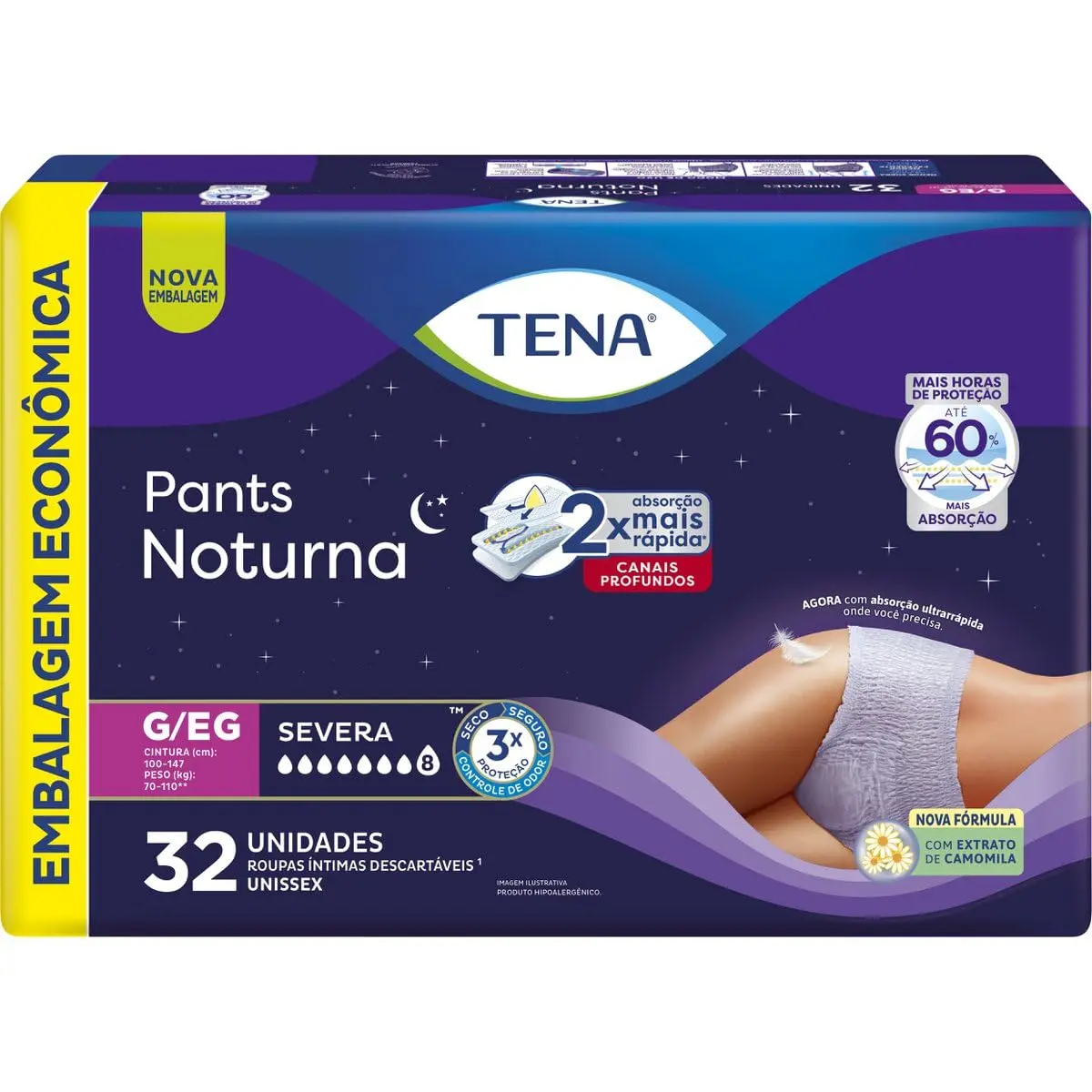 Tena Pants Noturna, Roupa Íntima para Incontinência Urinária, G/EG - Embalagem econômica, 32 unidades - 1