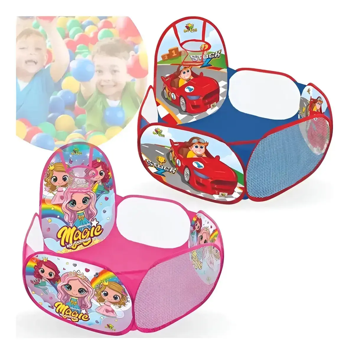 Piscina Bolinha Infantil Com Cesta De Basquete Retrátil 90cm Cor Rosa