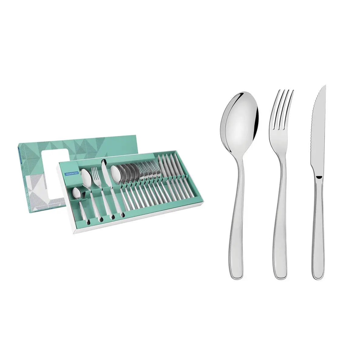 Tramontina 66902840 Faqueiro Aço Inox com Faca para Churrasco com 24 Peças, Prata