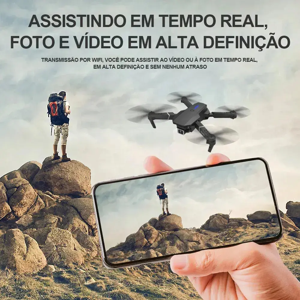Mini Drone Iigenai E88 Dobrável Com Câmera Dual e 2 Baterias thumbnail 2