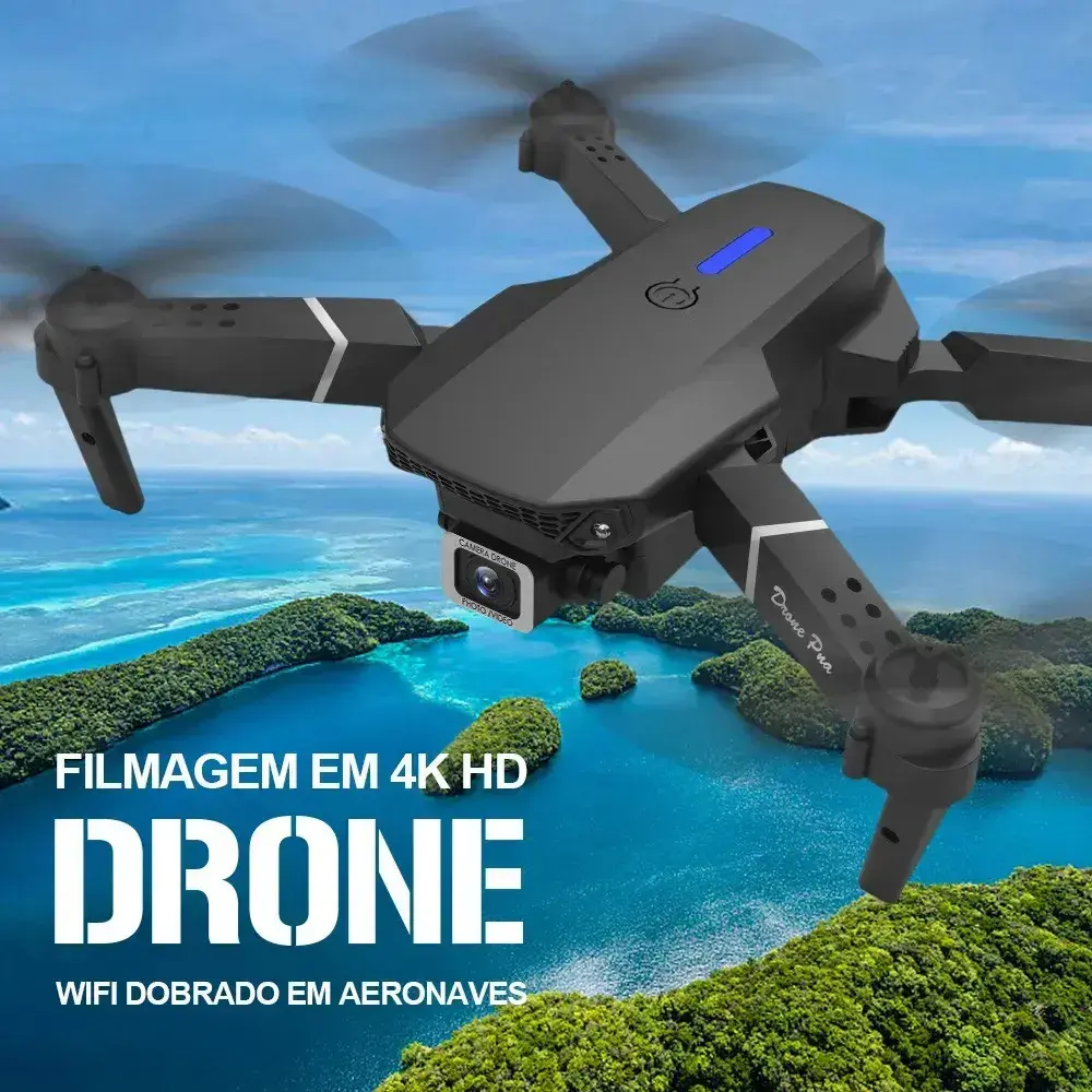 Mini Drone Iigenai E88 Dobrável Com Câmera Dual e 2 Baterias thumbnail 3
