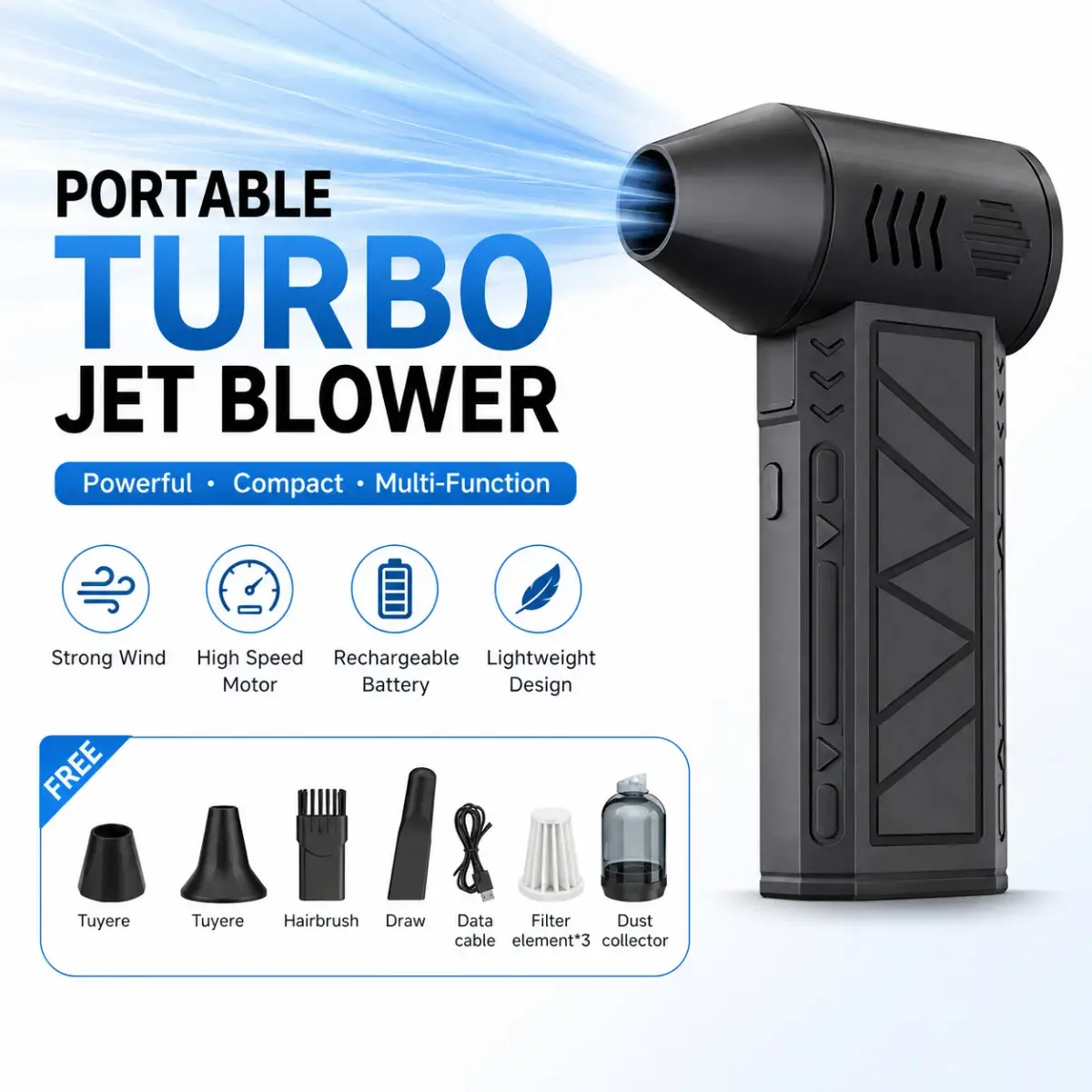 Ventilador Turbo Jet 160000RPM, soprador elétrico potente sem escovas, aspirador de pó, limpador de pó portátil, ventilador de alta potência, soprador de neve
