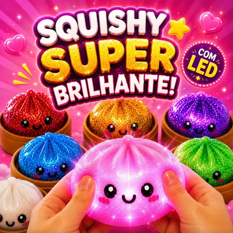 Dumpling Squishy com Luz LED 8.5cm Bolinho Fofo Cor Surpresa - 1