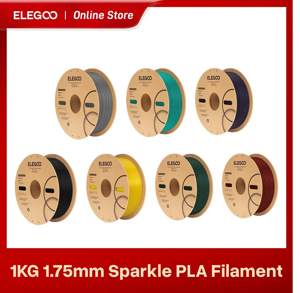 Filamento ELEGOO Sparkle PLA 1.75mm, Filamento para Impressora 3D com Brilho e Efeito Cintilante, Precisão Dimensional +/- 0.02mm, Preto Brilhante, Dourado