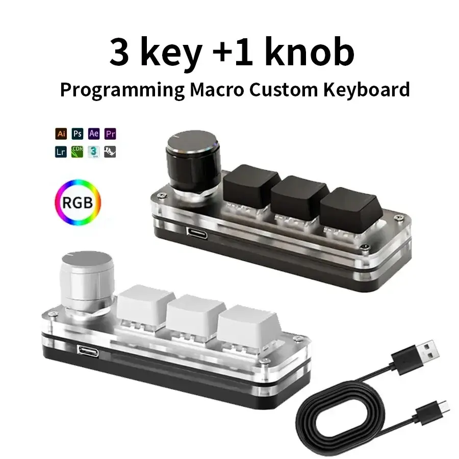 Teclado Mecânico Macro RGB Mini para Jogos com Programação Personalizada e Botões de 3 Teclas para Photoshop - 1