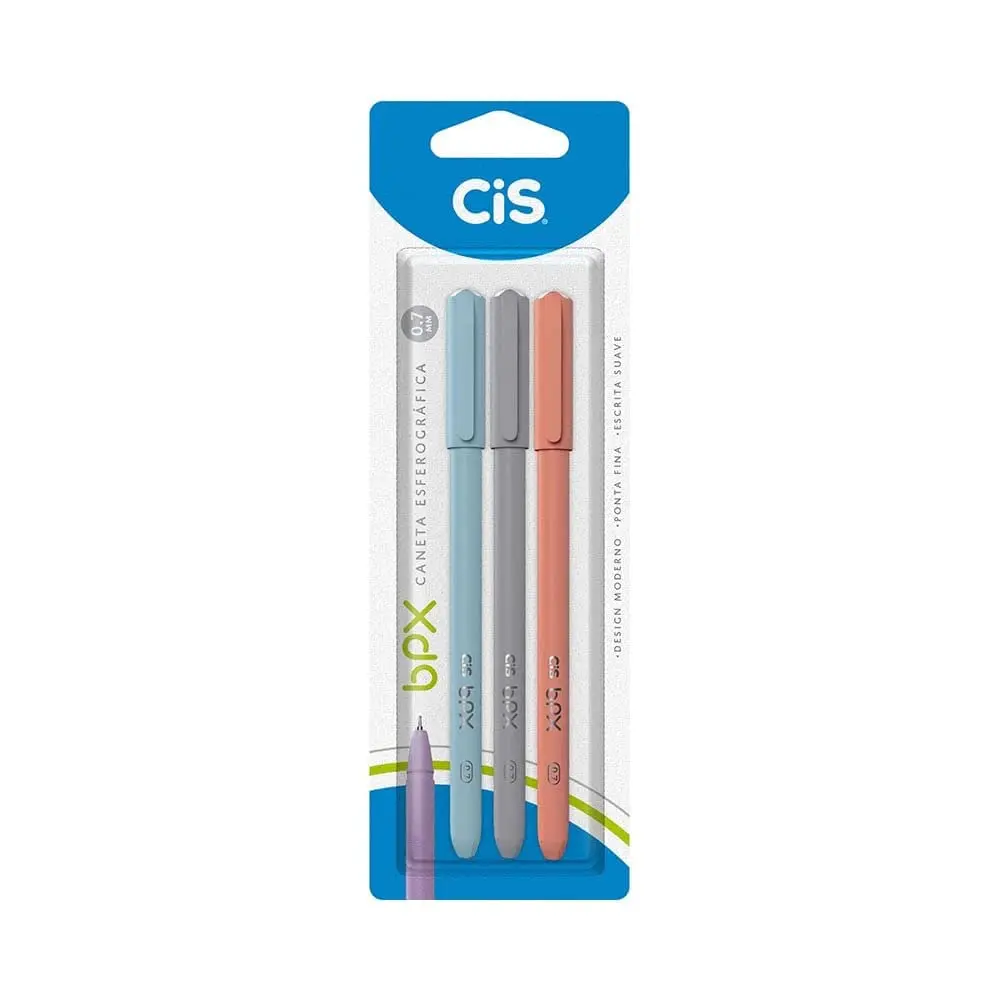 CiS BPX Caneta Esferografica - 0.7mm - Blister C/ 3 Unidades 1 Azul, 1 Preta e 1 Vermelha - 1
