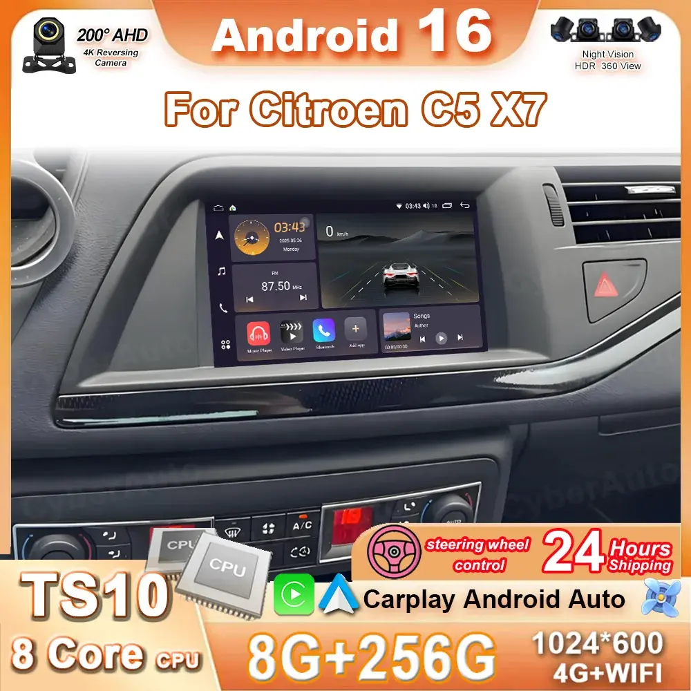Rádio automotivo carplay android auto para citroen c5 x7 reprodutor de vídeo multimídia tela sensível ao toque navegação gps estéreo automático 4g + wifi não 2din - 1