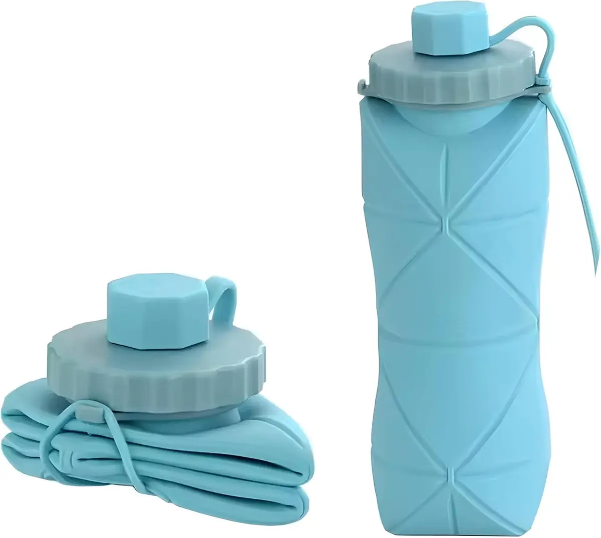 Garrafa De Água Dobrável Retrátil Silicone Portátil Compacta 600ml (AZUL) | Para Corridas, Viagens, Academia, dia a dia.