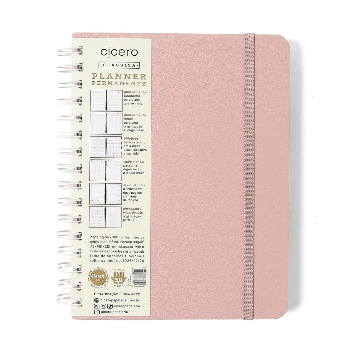 PLANNER PERMANENTE WIRE-O PASTEL SEMANAL NOTAS A5 ROSA ORQUIDEA - 1
