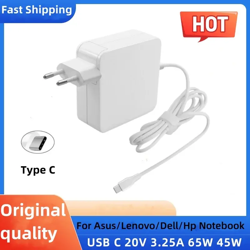 Reletech 65W USB C Adaptador de alimentação para laptop Tipo C Power PD Carregador rápido de parede para MacBook Asus Dell Lenovo Huawei HP Notebook - 1
