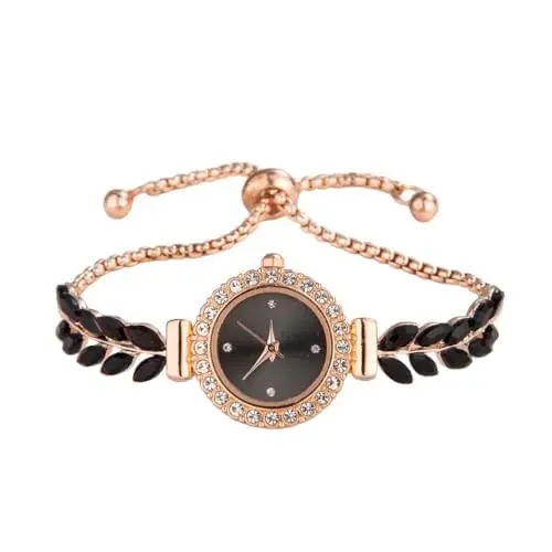 Relógio Feminino Bracelete Ultrafino "Ouro Negro" – Zircônias Cúbicas, Pulseira Ajustável 22cm, Visor Hardlex 37mm, Elegante e Sofisticado – Luxo Discreto no Pulso + Caixa Premium
