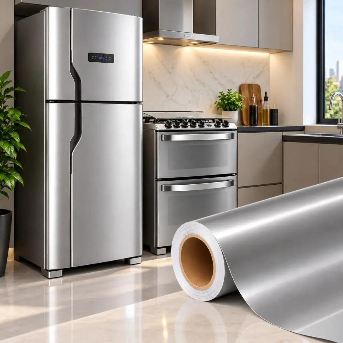 Adesivo Envelopamento Prata Inox Geladeira Fogão 2m x 60cm - 1