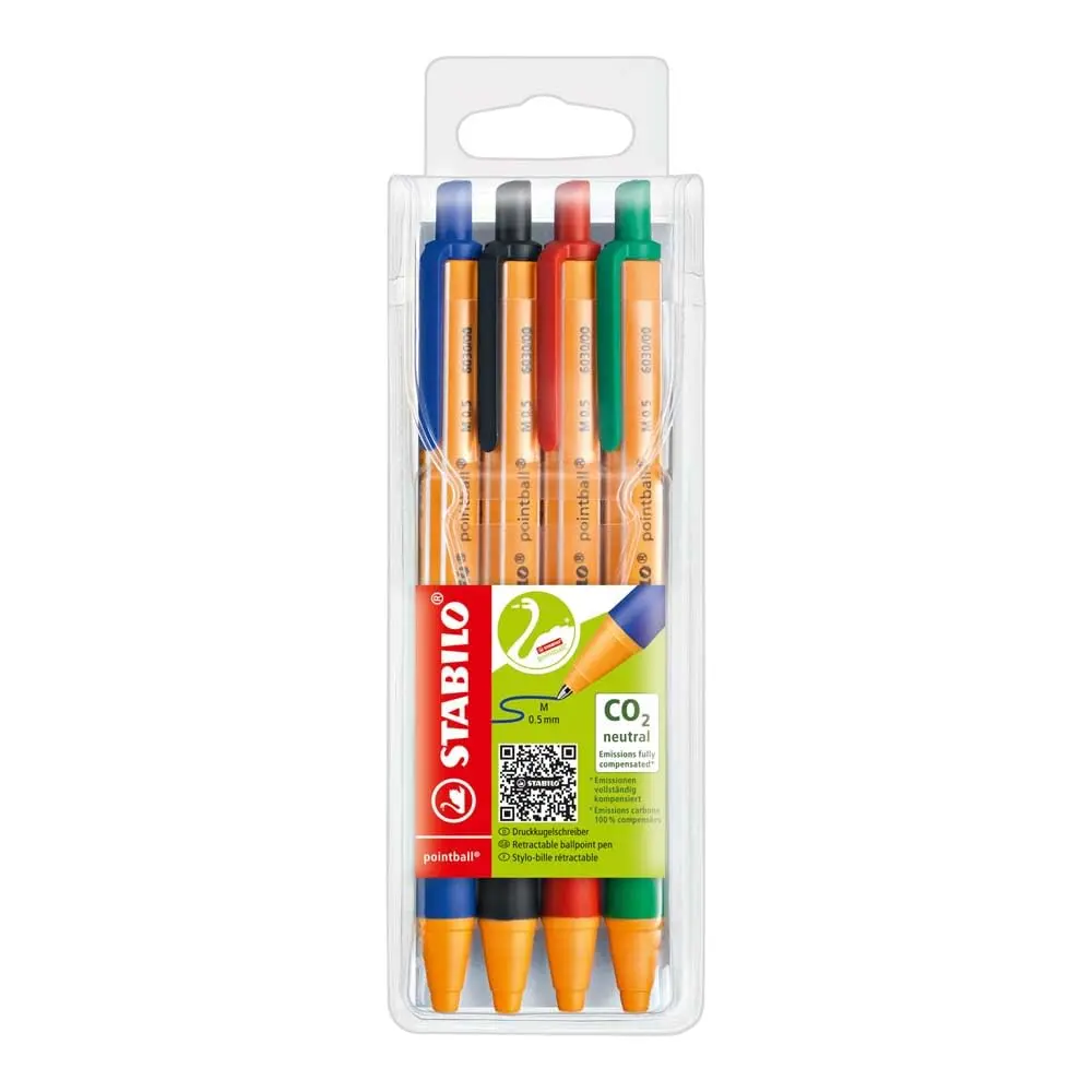 STABILO Pointball Caneta Esferográfica - 0.5mm - Estojo com 4 unidades - Cores sortidas