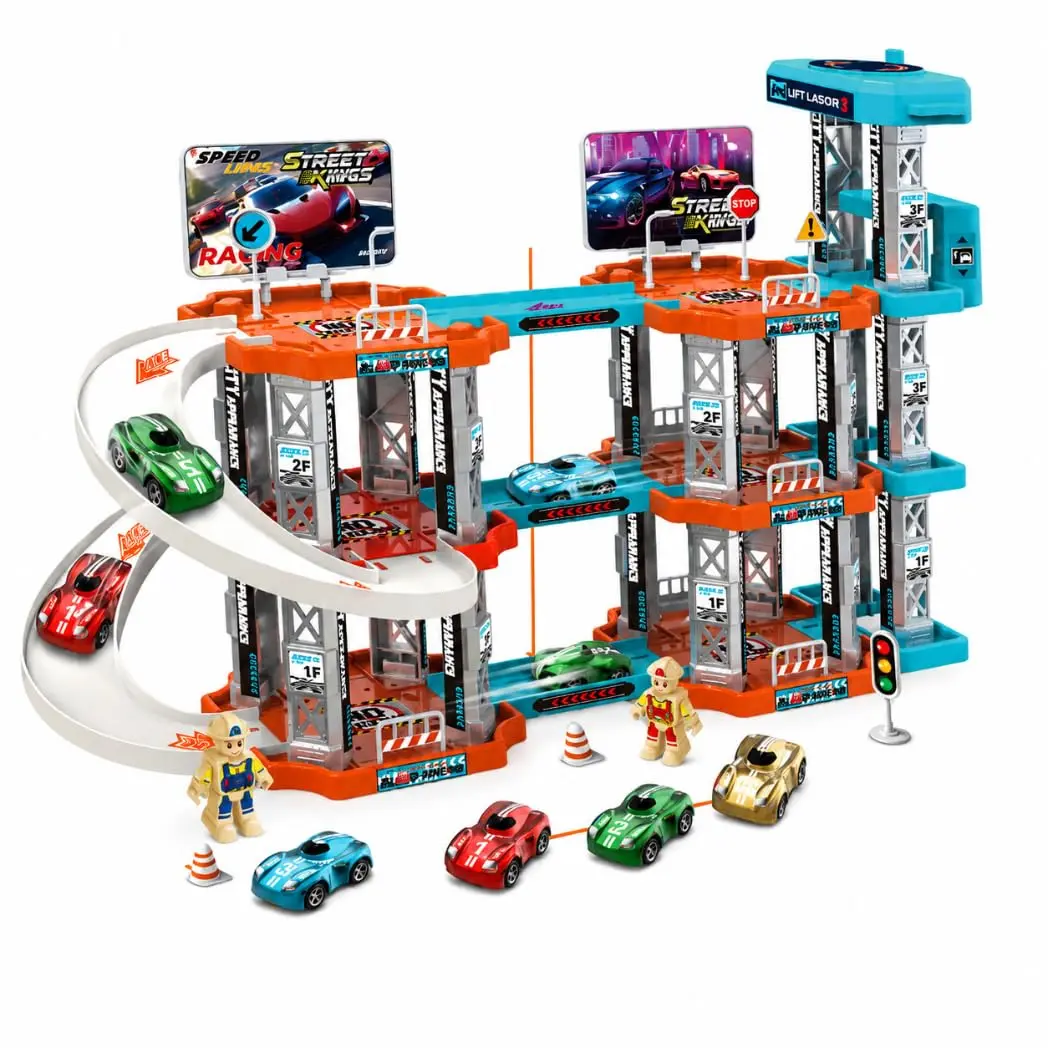Pista De Carrinhos Infantil Garagem 3 Andares Com Elevador Manual E Acessórios Presente Divertido Criança Menino Acelere