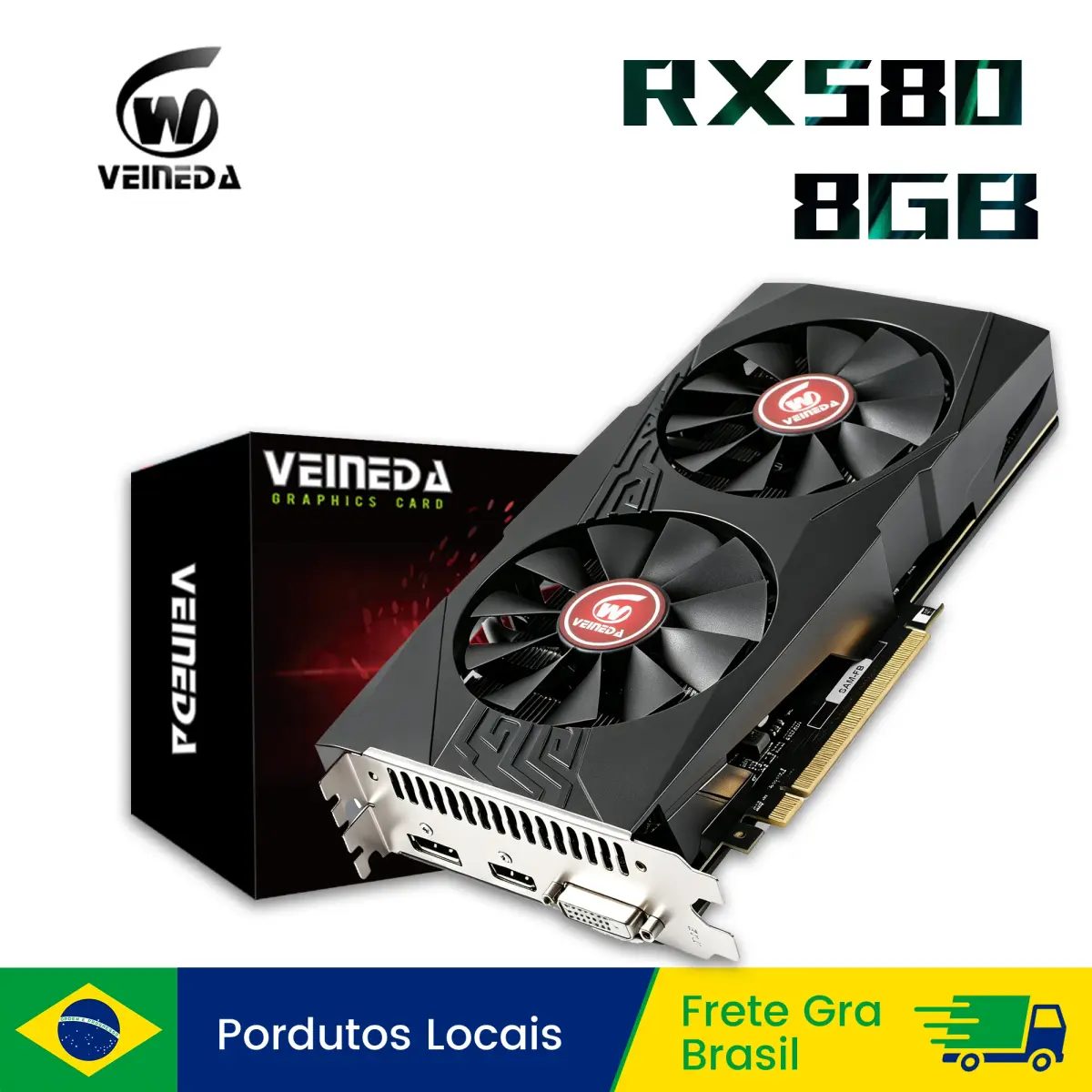Veineda RX580 8GB 256bit Placas Gráficas DDR5 GPU rx 580 8GB PC Gaming placa de vídeo Placa de vídeo Desktop para jogos AMD Radeon - 1