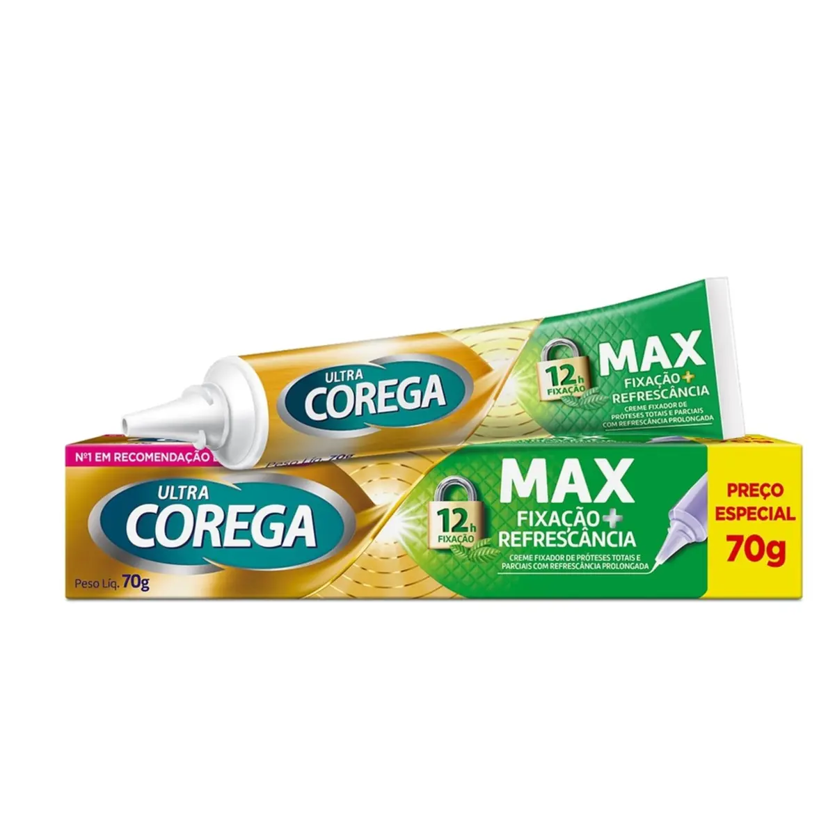 Corega Ultra Creme Fixador de Dentadura e Próteses, Sabor Menta, Forte Fixação por até 12h, 70g