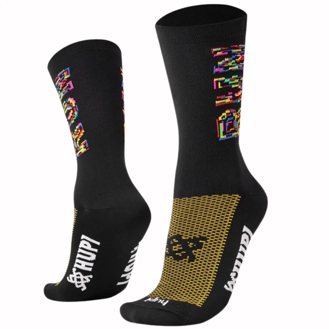 Meia Ciclismo Corrida Bike Hupi Cano Médio Cores 1 Par - Run Colors Preto - 1