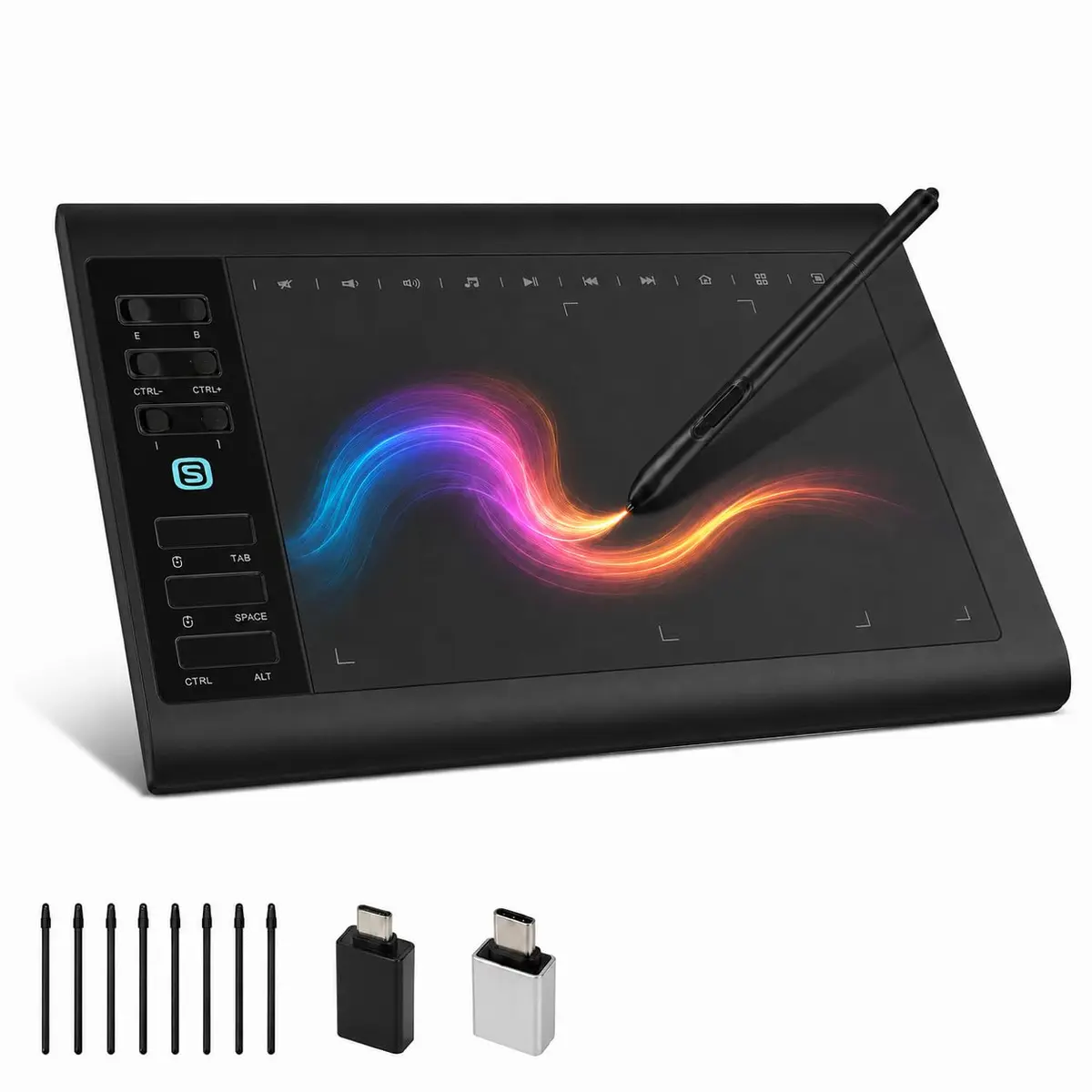 Mesa Digitalizadora 11.6 Polegadas 8192 Níveis de Pressão | 12 Botões Programáveis com Caneta sem Bateria 8 Pontas Extras para Desenho Digital, Animação