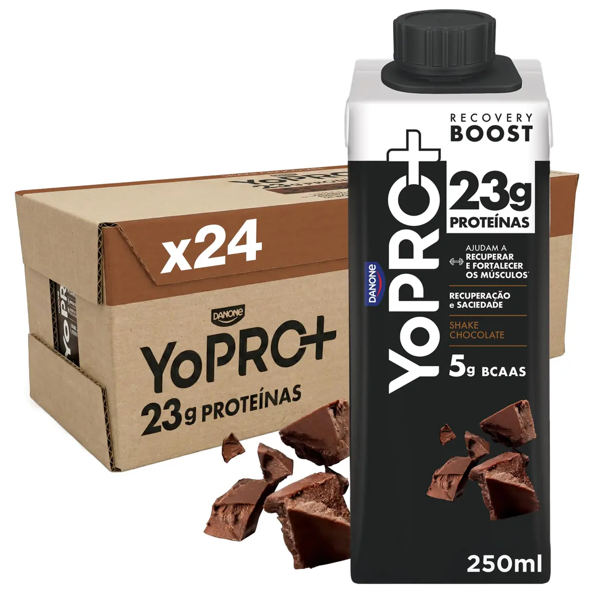 YoPRO Bebida Láctea UHT Chocolate Líquida Caixinha 250ml - 23g de Proteínas - Sem Lactose - Pack com 24 Unidades