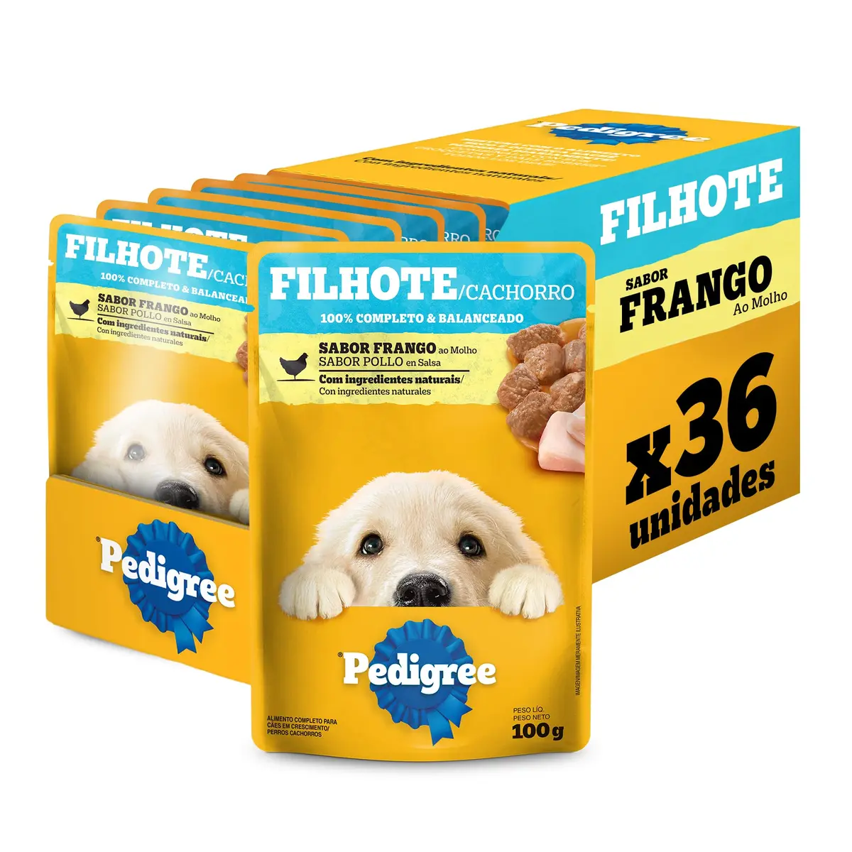 Pack Ração Úmida Pedigree Sachê Frango ao Molho para Cães Filhotes 100 g - 36 unidades