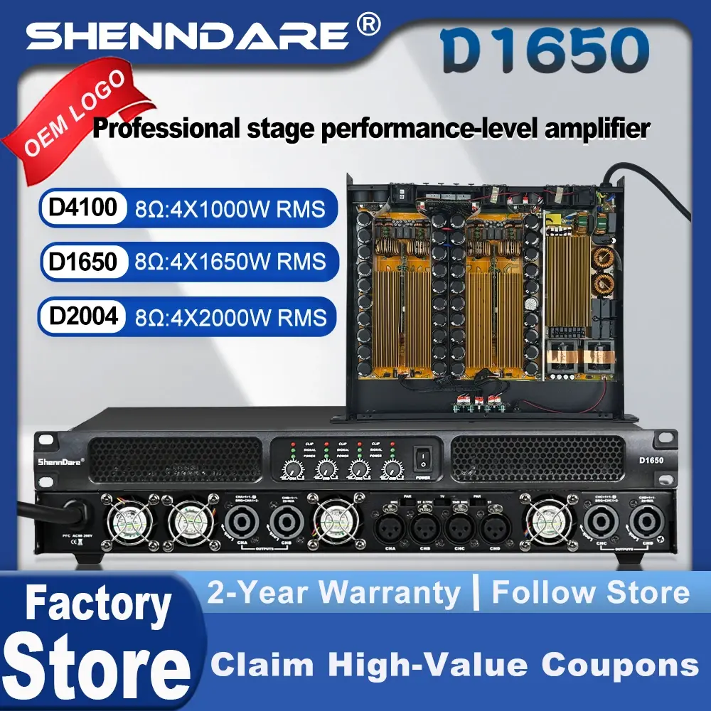 ShennDare D1650 Amplificador de potência digital profissional 4x1650w 8Ohm 4 canais DJ Subwoofer Pré-amplificador Line Array Speaker Amplificador de som 4x2800W 4OHM Stage Karaoke Amplificador de som - 1