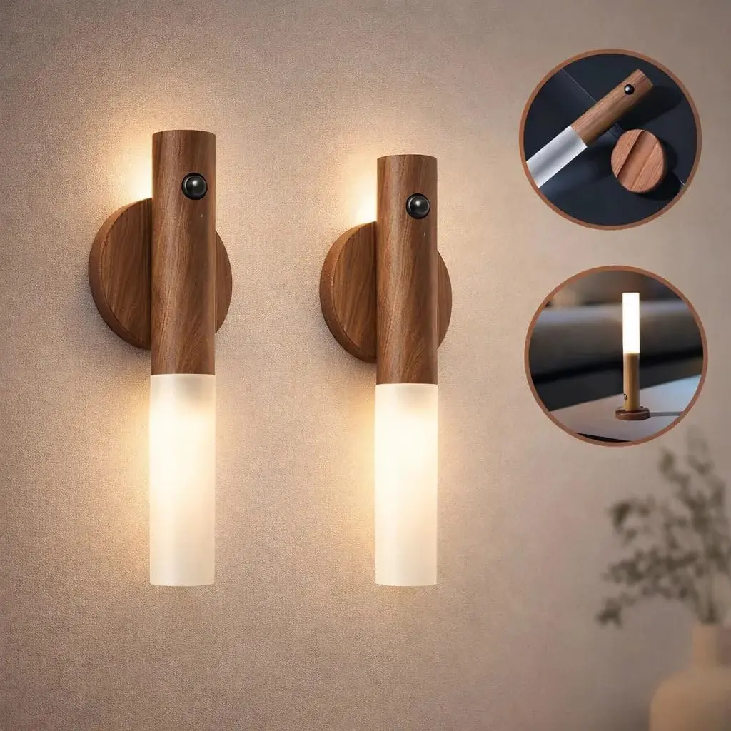 Kit 2 Luminárias com Luzes LED Bastão Sensor de Movimento Recarregavel USB