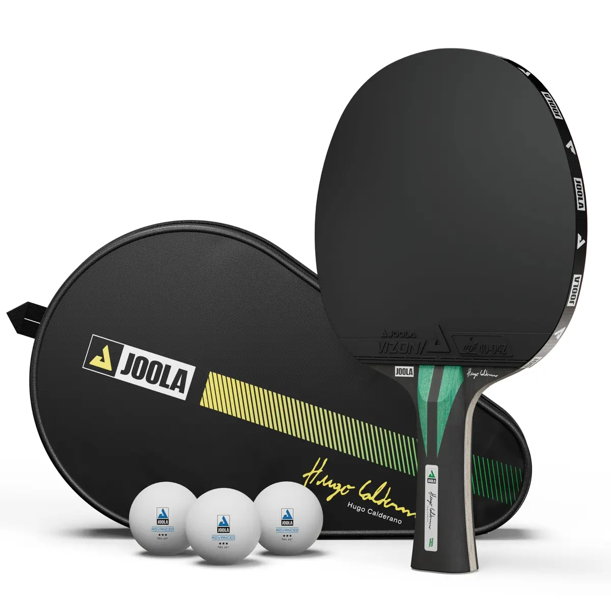 JOOLA Conjunto de raquete de tênis de mesa Hugo Calderano Carbon Pro – Inclui raquete de nível de competição com borrachas mícron aprovadas pela ITTF e lâmina de fibra de carbono, bolas de torneio 3 - 1