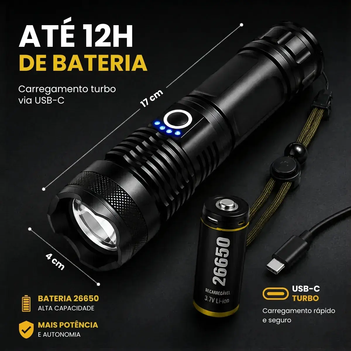 Lanterna Tática Militar T9 Mais Forte Do Mundo Potente Led Recarregável thumbnail 5