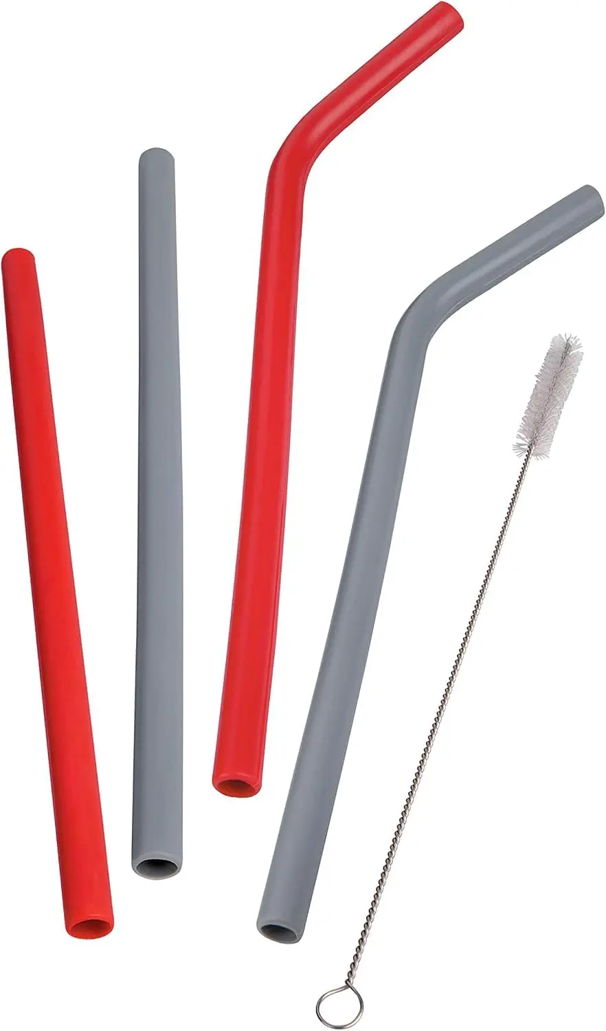 Euro Home - Kit 4 Canudos de Silicone Reutilizáveis com Escova de Limpeza – Canudos Retos e Curvos para Água, Suco, Refrigerante e Drinks – Lavável em Lava-Louças – 5 Peças