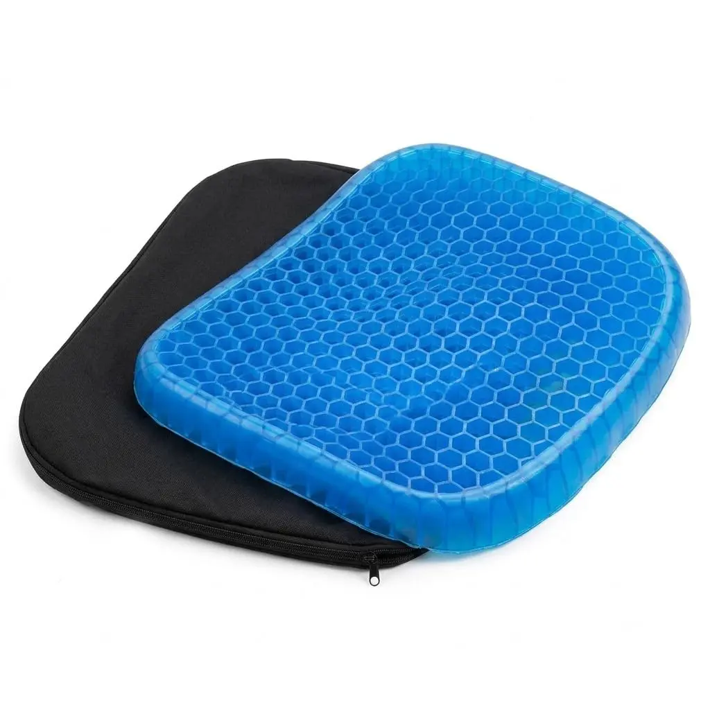 Almofada de Gel Ortopédica com Capa Removível 37x36cm | Estrutura em Favo de Mel, Ventilação Eficiente, Base Antiderrapante, Capa Lavável à Máquina, Leve e Portátil