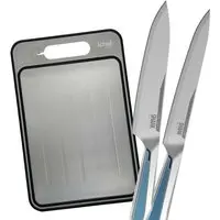 Conjunto de Facas Ichef Polishop Professional Cut Inox Duo e Tábua de Corte Dupla Face - Ichef Dual Cut | Ichef
