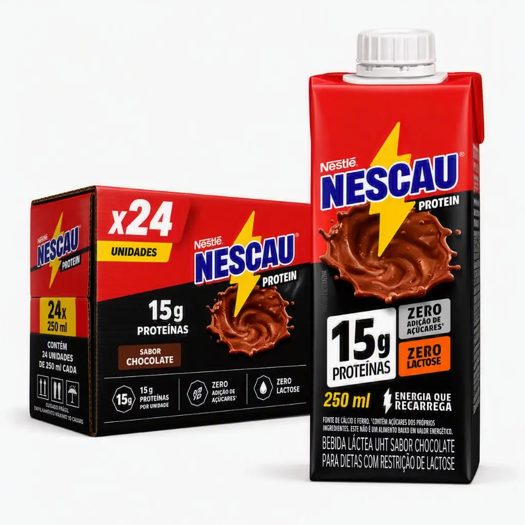 Bebida Láctea Nescau Protein, 250ml, Pack com 24 Unidades | UHT, Sabor Chocolate