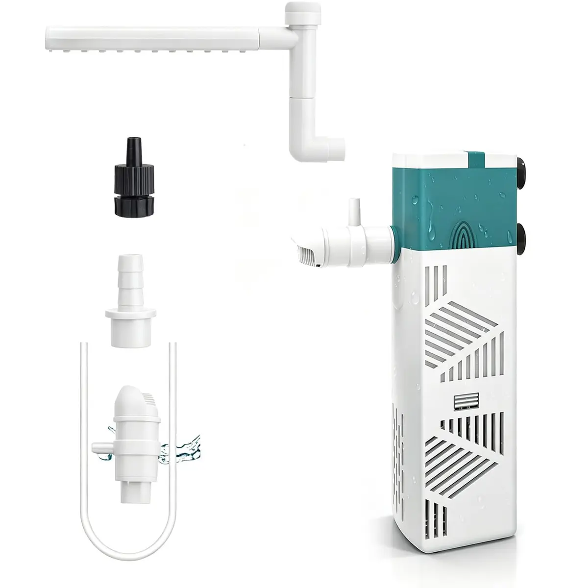 Filtro para Aquario Interno com cerâmica 10W 600L/H 4 em 1 Limpeza de Lago, Gerador de Ondas, Fornecimento de Ar, Saída Dupla de Água Filtro para Aquários de 60 a 120 L - 1