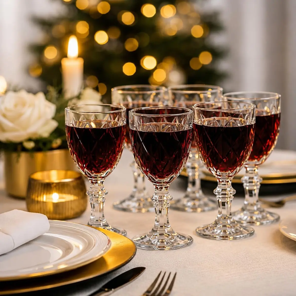 Jogo de 6 Taças 340ML de Vidro Diamond Transparente Design Elegante e Sofisticado para Água Suco Vinho Mesa Posta Luxo,