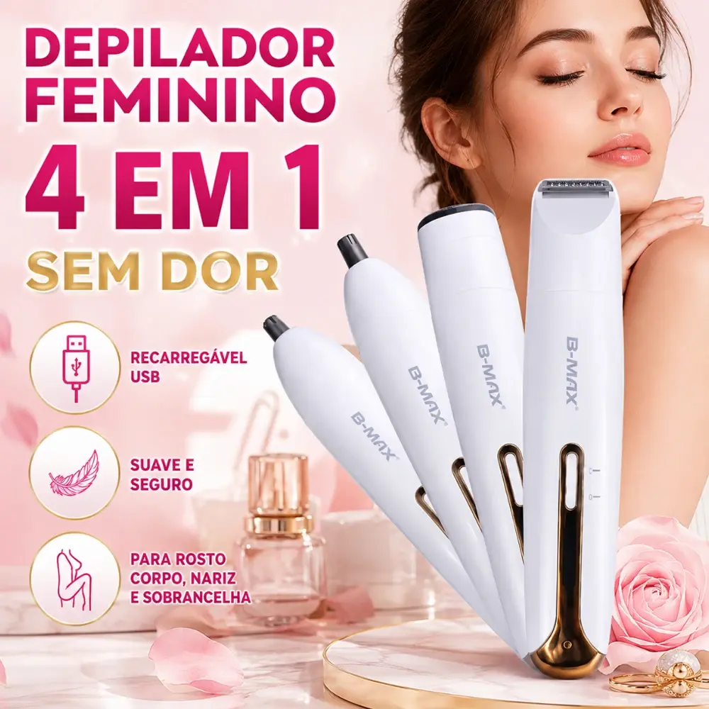 Kit 4 em 1 Depilador Portátil Recarregável USB para Viagem e Uso Diário