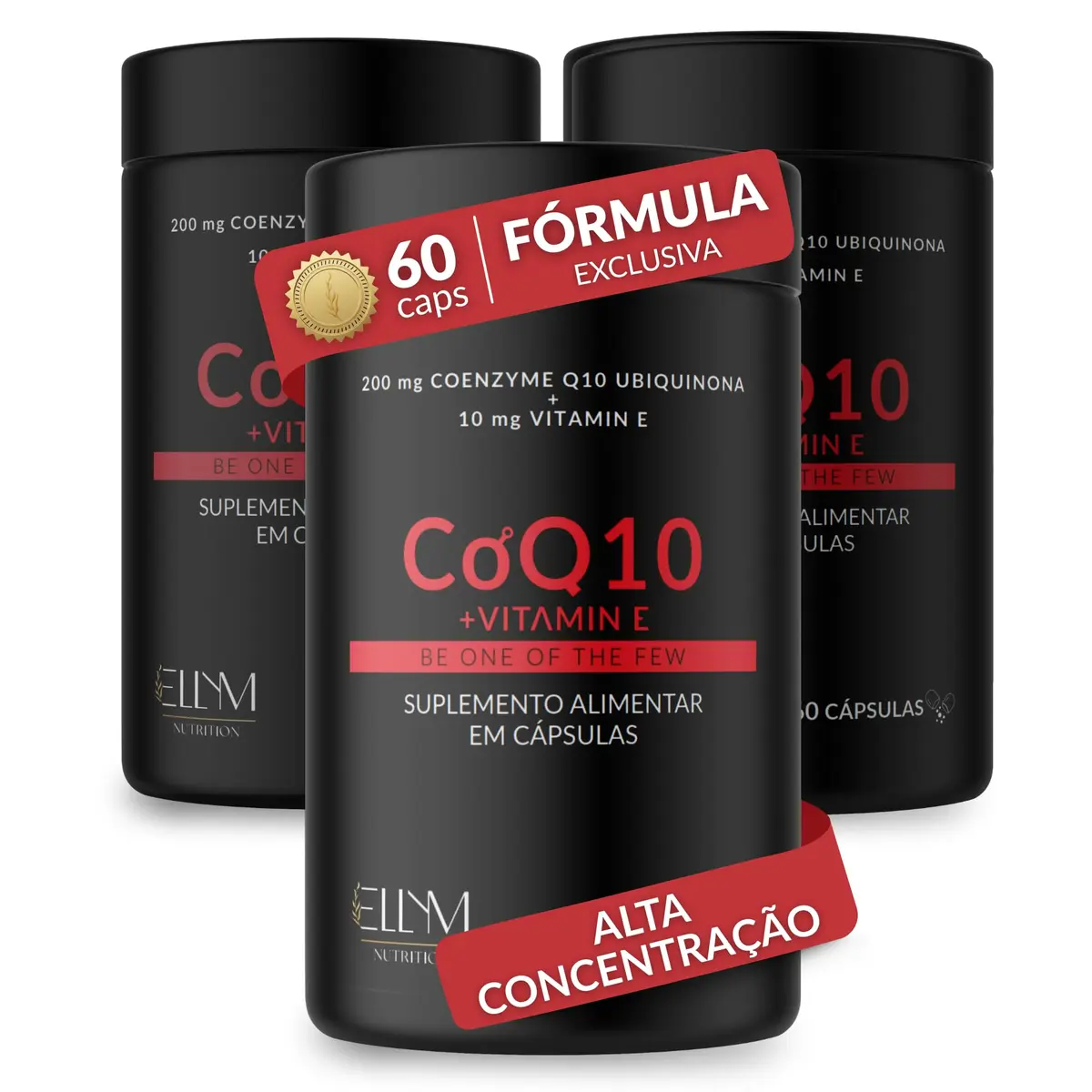 Coenzima Q10 200mg Ubiquinona Vitamina E 10mg Pura 180 Caps ELLYM NUTRITION | 90 doses 3 meses alta concentracao antioxidante radicais livres tocoferol formula concentrada sem sabor - 1