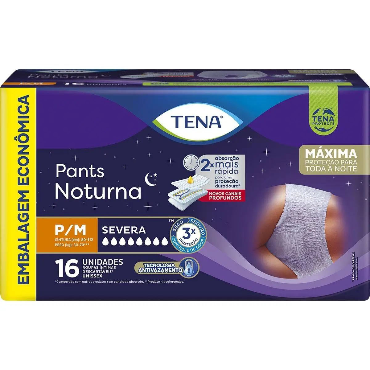 Tena Pants Noturna, Roupa Íntima para Incontinência Urinária, P/M - 16 unidades
