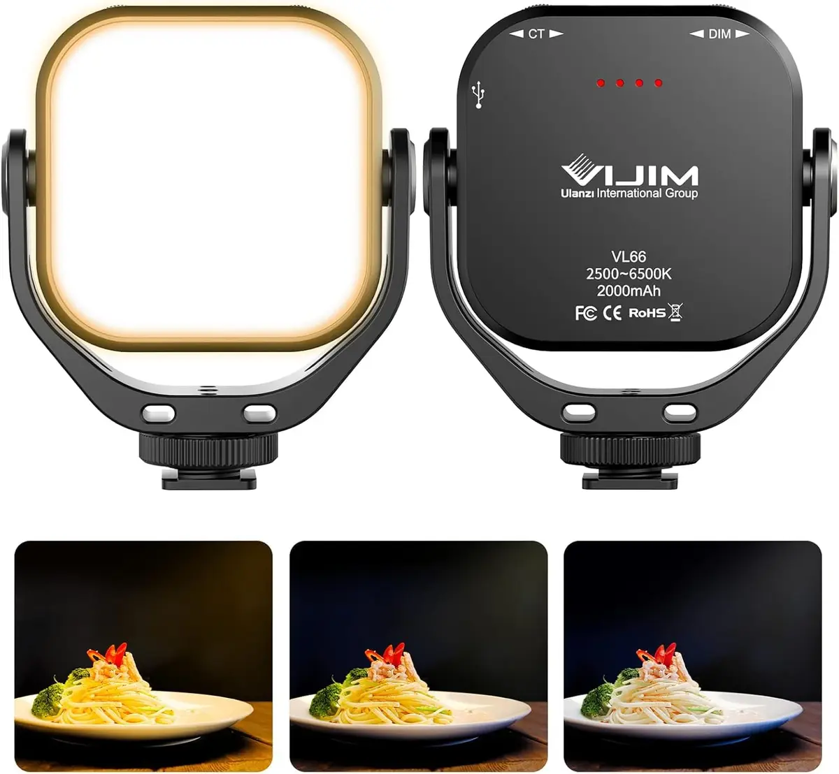 ULANZI VL66 bicolor ajustável recarregável 2500-6500K - Mini luz de vídeo portátil na câmera, 2000mAh CRI95+ regulável, iluminação ultra brilhante de foto e vídeo, lâmpada de enchimento de LED para - 1
