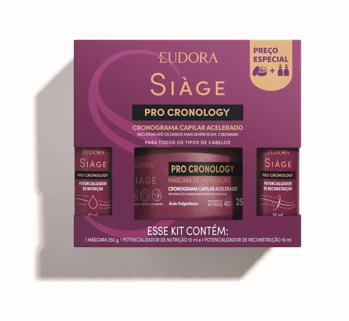 Kit de Tratamento Capilar Eudora Siàge, Pro Cronology | Máscara e 2 Potencializadores
