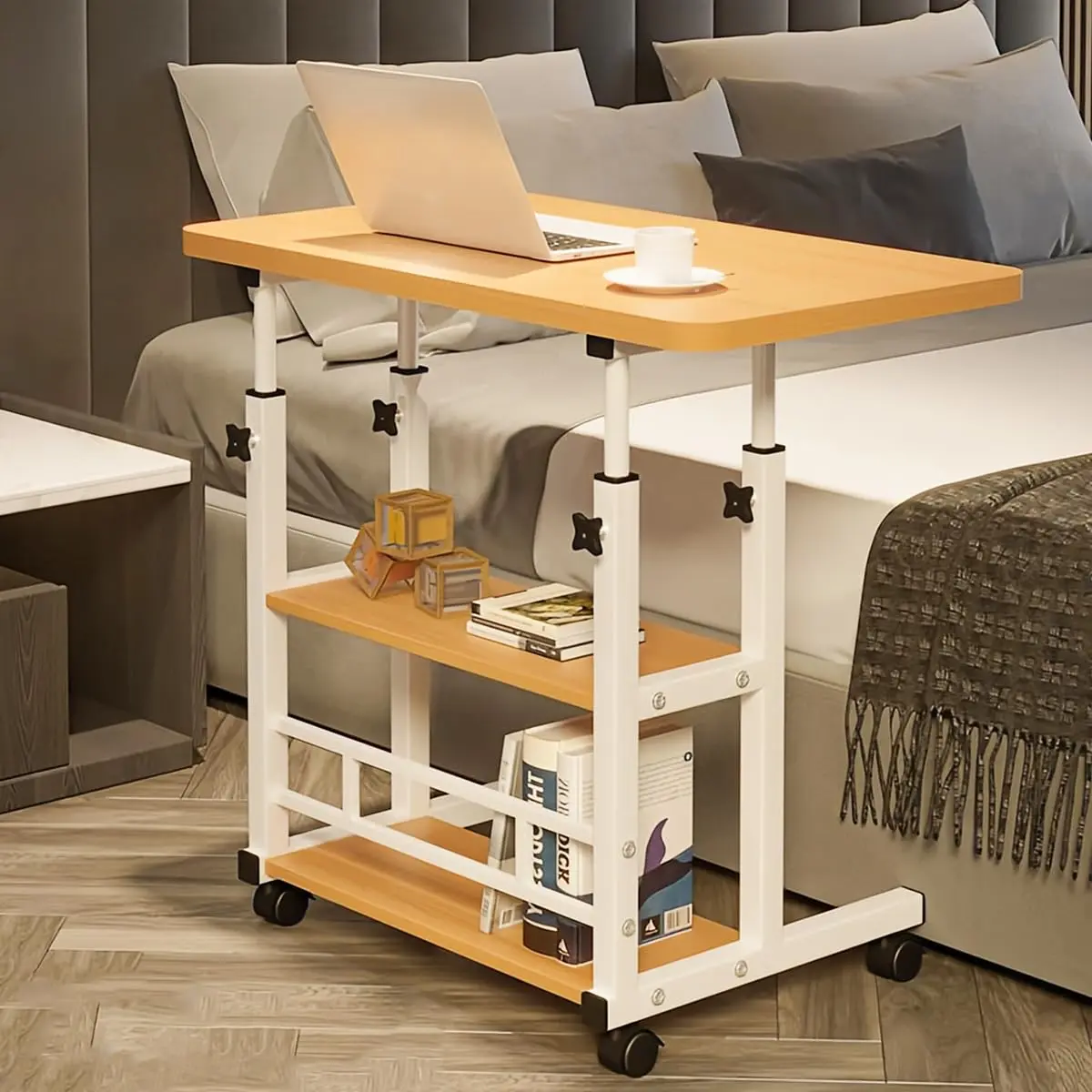 Mesa portátil para sofá e cama, mesa lateral para laptop com altura ajustável (Nogueira) - 1