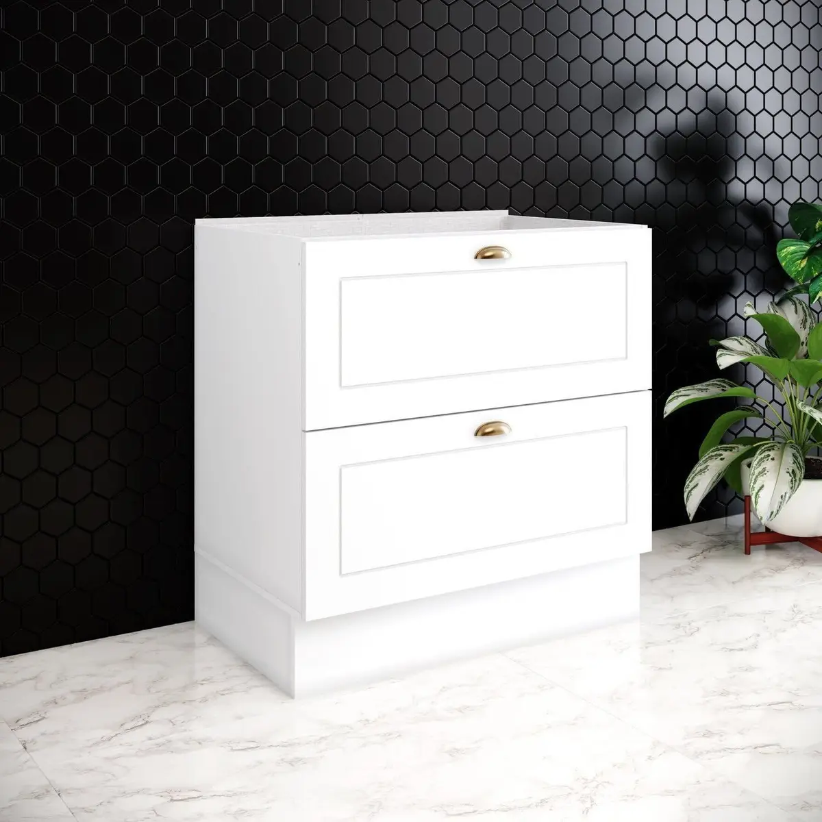 Balcão 80cm com 02 Gavetas Cozinha Americana Branco HP